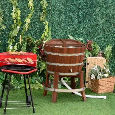 Outsunny 13 Gallons Retro Style Wooden Cooler Ice Bucket with Support Frame Foldable Flip Cover and Drain Faucet 1 Outsunny 13 Gallons Retro Style Wooden Cooler Ice Bucket with Support Frame Foldable Flip Cover and Drain Faucet