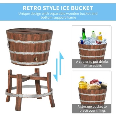 Outsunny 13 Gallons Retro Style Wooden Cooler Ice Bucket with Support Frame Foldable Flip Cover and Drain Faucet 2 Outsunny 13 Gallons Retro Style Wooden Cooler Ice Bucket with Support Frame Foldable Flip Cover and Drain Faucet - Image 2