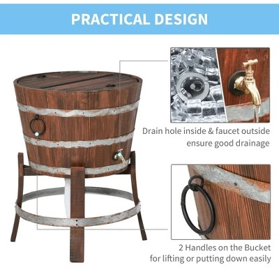 Outsunny 13 Gallons Retro Style Wooden Cooler Ice Bucket with Support Frame Foldable Flip Cover and Drain Faucet 3 Outsunny 13 Gallons Retro Style Wooden Cooler Ice Bucket with Support Frame Foldable Flip Cover and Drain Faucet - Image 3