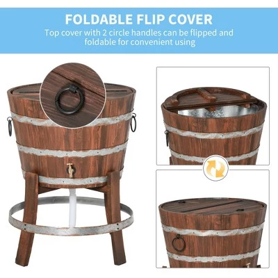 Outsunny 13 Gallons Retro Style Wooden Cooler Ice Bucket with Support Frame Foldable Flip Cover and Drain Faucet 5 Outsunny 13 Gallons Retro Style Wooden Cooler Ice Bucket with Support Frame Foldable Flip Cover and Drain Faucet - Image 5