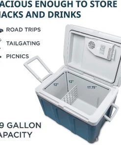 Ivation Electric Cooler & Warmer with Wheels & Handle |48 Quart (45 L) Portable Thermoelectric Fridge For vehicles & Trucks| 110V AC Home Power Cord & 12V Car Adapter for Camping, Travel & Picnics