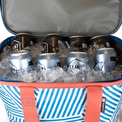 CleverMade Eco Tahoe Soft Sided Collapsible 21qt Cooler Blue Stripe 2 CleverMade Eco Tahoe Soft Sided Collapsible 21qt Cooler Blue Stripe - Image 2