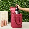 Okuna Outpost 2 Pack Wine Bags for Wine Bottles Insulated with Handles for 4 Bottles, Beach, Summer Supplies, Burgundy/ White, 12 x 7 x 7 in