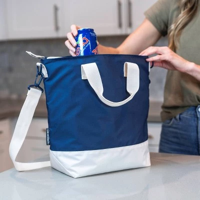 CleverMade Soft Sided 20qt Cooler Tote - Navy/Cream 2 CleverMade Soft Sided 20qt Cooler Tote - Navy/Cream - Image 2