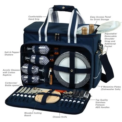 Picnic at Ascot- Ultimate Insulated Picnic Cooler with Service for 4 - Navy 2 Picnic at Ascot- Ultimate Insulated Picnic Cooler with Service for 4 - Navy - Image 2