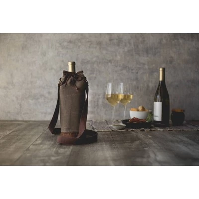 Picnic Time 10qt Waxed Canvas Wine Bottle Carrier Green 2 Picnic Time 10qt Waxed Canvas Wine Bottle Carrier Green - Image 2