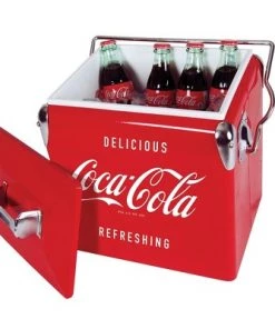 Koolatron CBVIC-13 Official Coca Cola Design 14 Quart 13 Liter Drink Cooler Metal Exterior with Built-In Bottle Opener