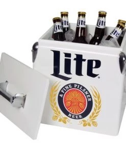 Koolatron MLVIC-13 Official Miller Lite Design 14 Quart 13 Liter Beer Cooler Metal Exterior with Built-In Bottle Opener