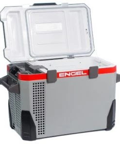 Engel 40-Quart 110/120V-AC 12/24V-DC Portable Top-Opening Tri-Voltage Car Fridge/Freezer with ABS Plastic Shell and Removable Handles, Gray