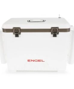 Engel 30 Quart Insulated Live Bait Fishing Dry Box 48 Can Hard Airtight Cooler with Water Speed Aerator Pump, Removable Pull Net and 4 Rod Holders