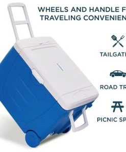 Ivation Electric Cooler & Warmer with Wheels & Handle |50 Quart (48 L) Portable Thermoelectric Fridge For vehicles & Trucks| 110V AC Home Power Cord & 12V Car Adapter for Camping, Travel & Picnics